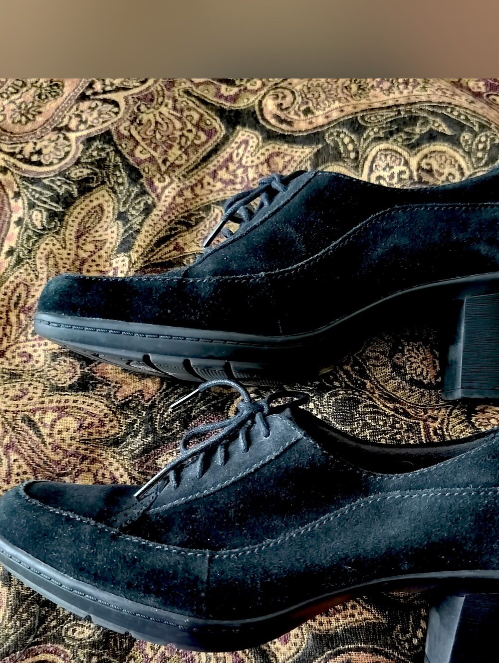 Clarks Women's 8.5 Bendables Black Suede Lace Up Oxford Booties Shooties